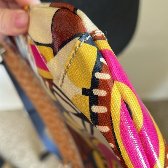 Fossil Vintage Key-Per Crossbody Hobo Canvas Bag Paisley Design Orange Hot Pink - Picture 11 of 16